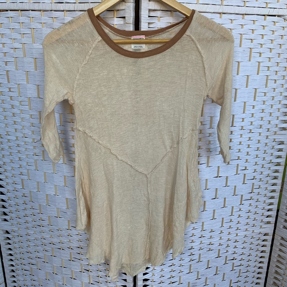 Free People Beige 3/4 Sleeve Top